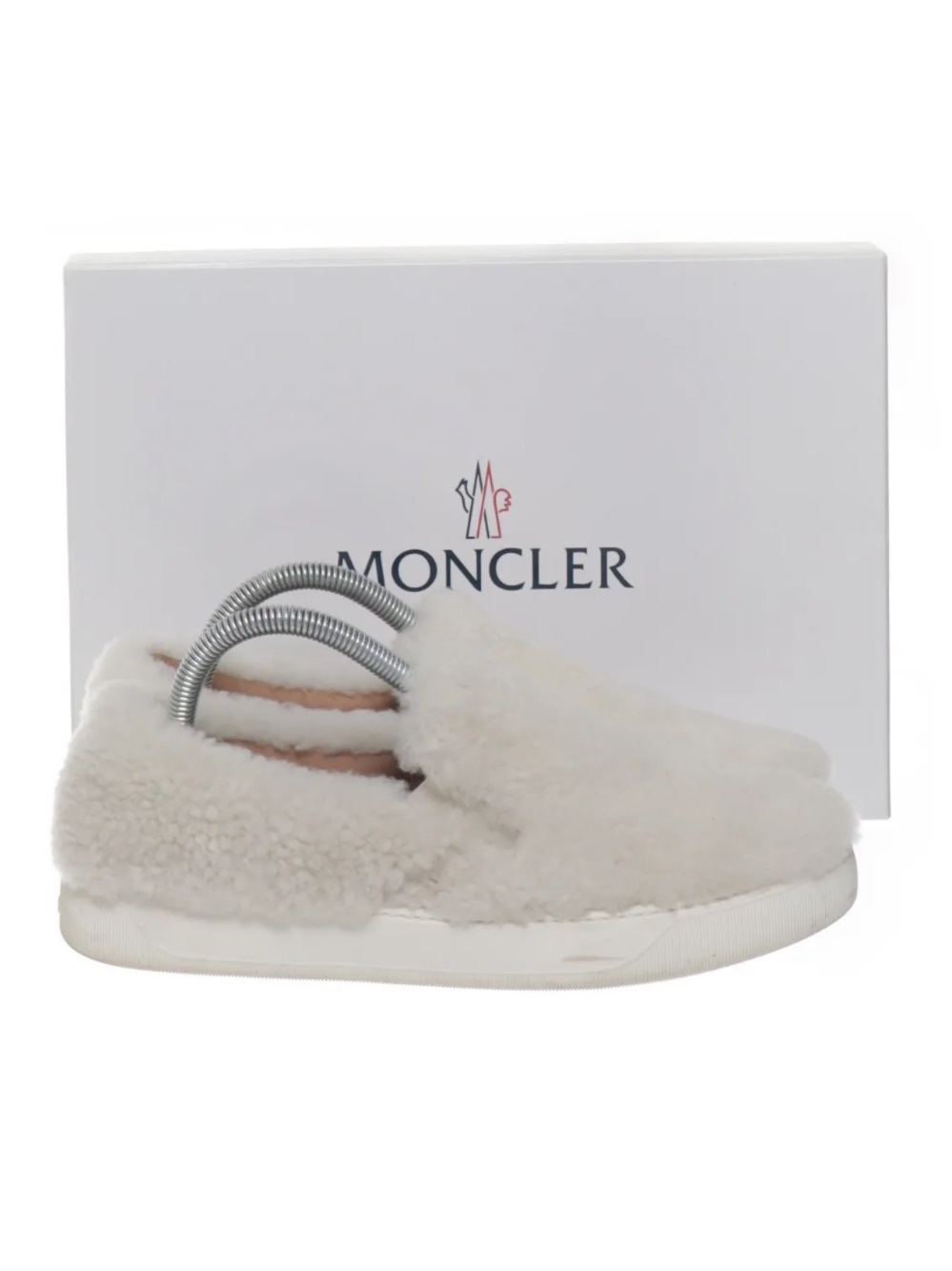 Moncler Cream Shearling Slip-On Slippers
